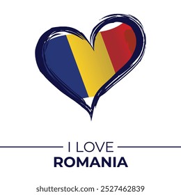 I Love Romania Banner with Flag in Heart. Romania love Emblem Isolated on White Background. Vector, Illustration, Isolated, Love, Background.