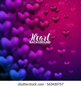 Love romantic 3D Realistic Red Hearts Shining heart bokeh background. Valentine day. Vector illustration.