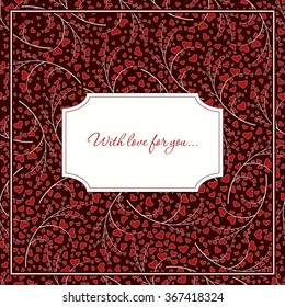 Love romantic background. Elegant card with swirls and hearts on a brown background.