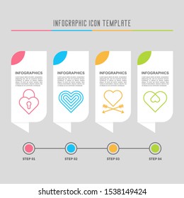 Love and romantic banners and infographic template. Vector love pictogram icons.