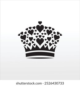 love romantic hearts black crown silhouette sublimation printable vector illustration