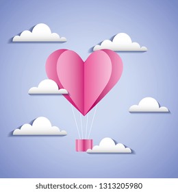 Love romantic hot air balloon in clouds creative design vector digital illustration image