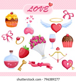 Love and Romantic object for Happy Valentine's Day greeting design. Vector illustration