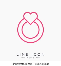 Love and romantic ring vector line pictogram icon.