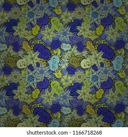 Love romantic theme. Abstract texture, repeat tiles. Design for decoration, gift paper, textile. Vector. Valentines day background. Seamless pattern with small hearts on blue, green, neutral backdrop.