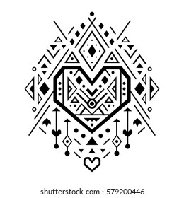 Love and romantic tribal. Vector illustration in black and white colors