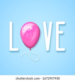 Amar a San Valentín romántico con el vector de globo Banner de diseño de fondo