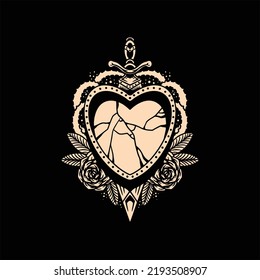 love rose dagger tattoo vector design