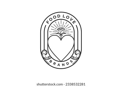 Love rose flower logo design border frame label ornament vintage classic