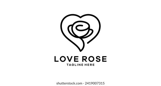 love and rose logo design, minimalist line logo, logo design template symbol icon idea.