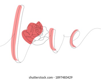 Love Roses Line Art Vector Pink. 