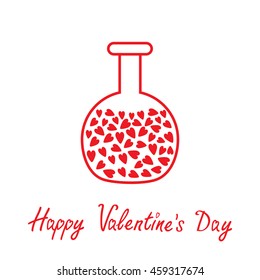 Love round laboratory glass with hearts inside. Vector illustration.