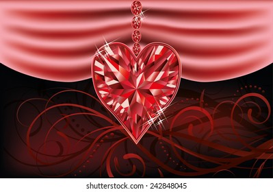 Love ruby heart, valentines day card, vector illustration