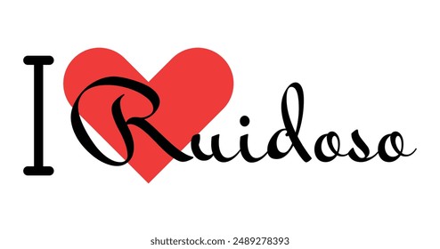 I love Ruidoso, city of United States. Hand drawn letters with red heart. Vector illustration lettering, modern design for print t shirt, banner, poster, sticker or label.