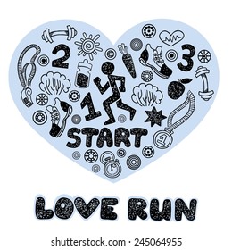 Love run black vector icons set. Healthy lifestyle background