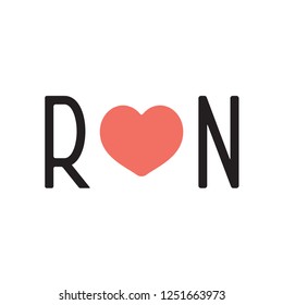 I love running, font type with heart sign. Lettering Run with heart instead of the letter U.
