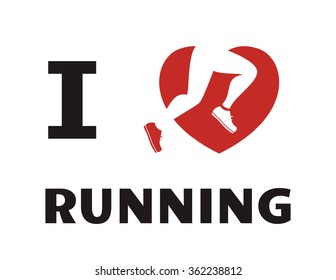 I love running, font type with heart runner icon.