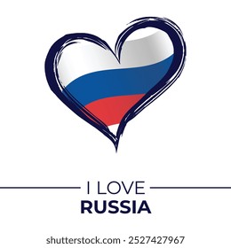 I Love Russia Banner with Flag in Heart. Russia love Emblem Isolated on White Background. Vector, Illustration, Isolated, Love, Background.