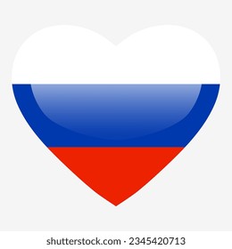 Bandera de Rusia de amor, botón brillante de corazón de RF, símbolo de amor de la bandera rusa. Símbolo patriótico ruso. 