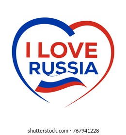 I love russia with outline of heart and russian flag, icon design, isolated on white background.