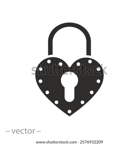 love safety concept, locked heart padlock icon, flat vector illustration