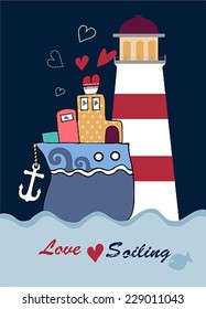 love sailing post card vector 
