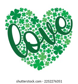 Love Saint Patrick Day Lettering Decoration. Cloverleaf And Green Hat. Saint patricks Day Typography Poster