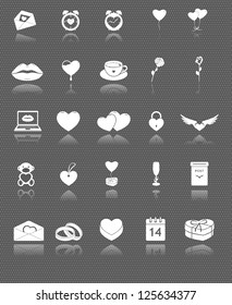 love and saint valentine's day vector web icons set with reflection on dark background