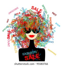 I love sale! Fashion woman with shopping concept for your design