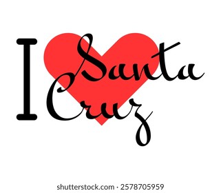 I love Santa Cruz, city of Bolivia. Hand drawn letters with red heart. Vector illustration lettering, modern design for print t shirt, banner, poster, sticker or label.