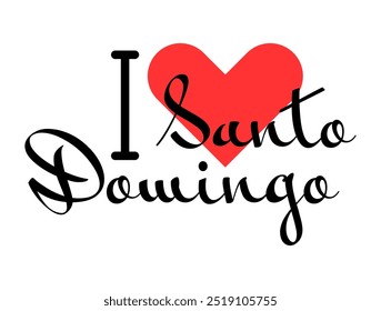 I love Santo Domingo, city of Chile. Hand drawn letters with red heart. Vector illustration lettering, modern design for print t shirt, banner, poster, sticker or label.