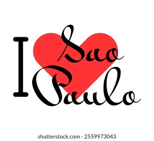 I love Sao Paulo, city of Brazil. Hand drawn letters with red heart. Vector illustration lettering, modern design for print t shirt, banner, poster, sticker or label.