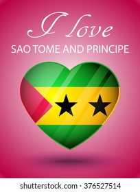 I love Sao Tome And Principe - glossy heart with national flag on pink background