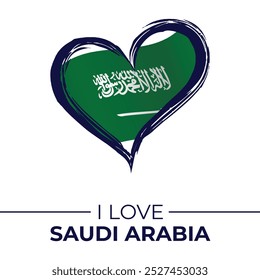 I Love Saudi Arabia Banner with Flag in Heart. Saudi Arabia love Emblem Isolated on White Background. Vector, Illustration, Isolated, Love, Background.