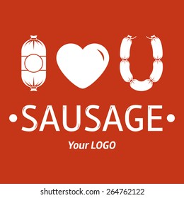 I love sausage logo vector stock illustration on red background