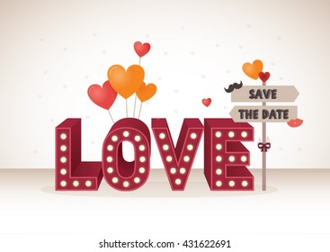Love save the date wedding invitation vector card