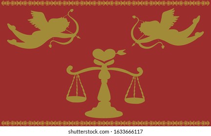 Love Scale and Cupid red and gold silhouette