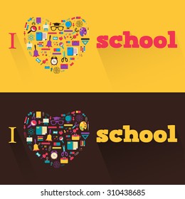 I love school. Banners with school subjects and tools