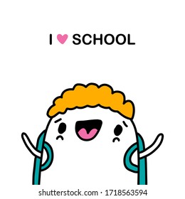 Me encanta la ilustración vectorial hecha a mano en caricaturas estilo cómico niño alegre afiche de educación alegre
