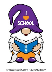 I love school - Smart gnome with globe. Cute troll character. Hand drawn doodle for kids. Good for school sets, wallpapers, wrapping paper, clothes. Back to school.