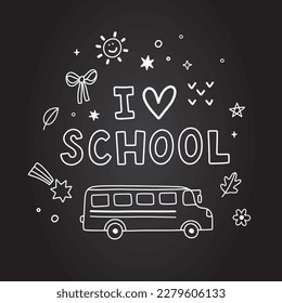 I love school vector clipart. School bus doodle illustration