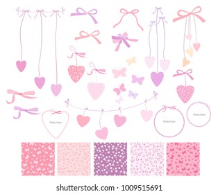 Love Scrapbook Design elements. Valentines day elements for Scrapbook, Wedding, Invitation, Stickers, Labels. Wedding Decorative Elements collection in vector.