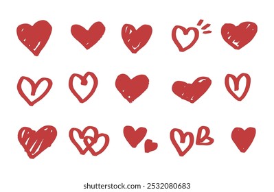 Love Scribble Sketch Vector Pack, bocetos de corazón dibujados a mano en varios estilos juguetones e imperfectos, Clipart Love Heart Scribble Ideal para diseños de San Valentín, invitaciones de boda y románticos