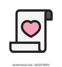 Love Scroll Pictogram met een hart in een niet-gerold document