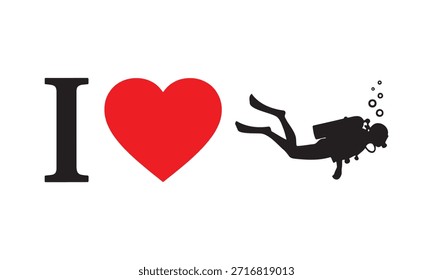 I Love Scuba Diving Silhouette Vector – Underwater Diver Sport Icon