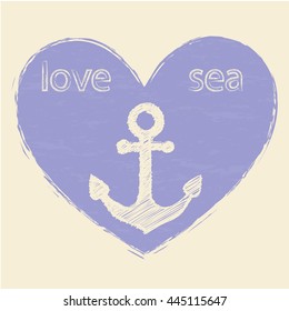 Love sea card with anchor. Vector illustration
