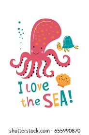 I love the sea.  Funny card with cute sea animals.
