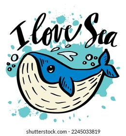 I love sea, hand lettering. Poster for shirt design.