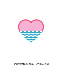 Love with sea, ocean, water Icon. Simple Heart Illustration Line Style Logo Template Design. 