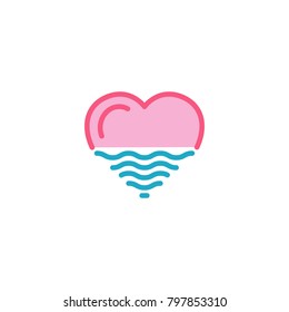 Love With Sea, Ocean, Water Icon. Simple Heart Illustration Line Style Logo Template Design. 